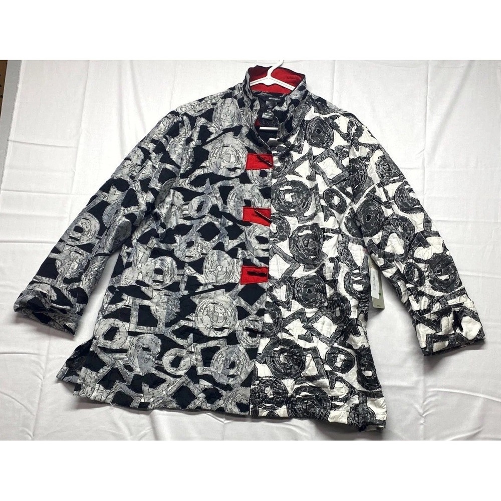 Ali Miles Jacket Womens Large Multicolor Geometric Lined Toggle Mandarin Collar